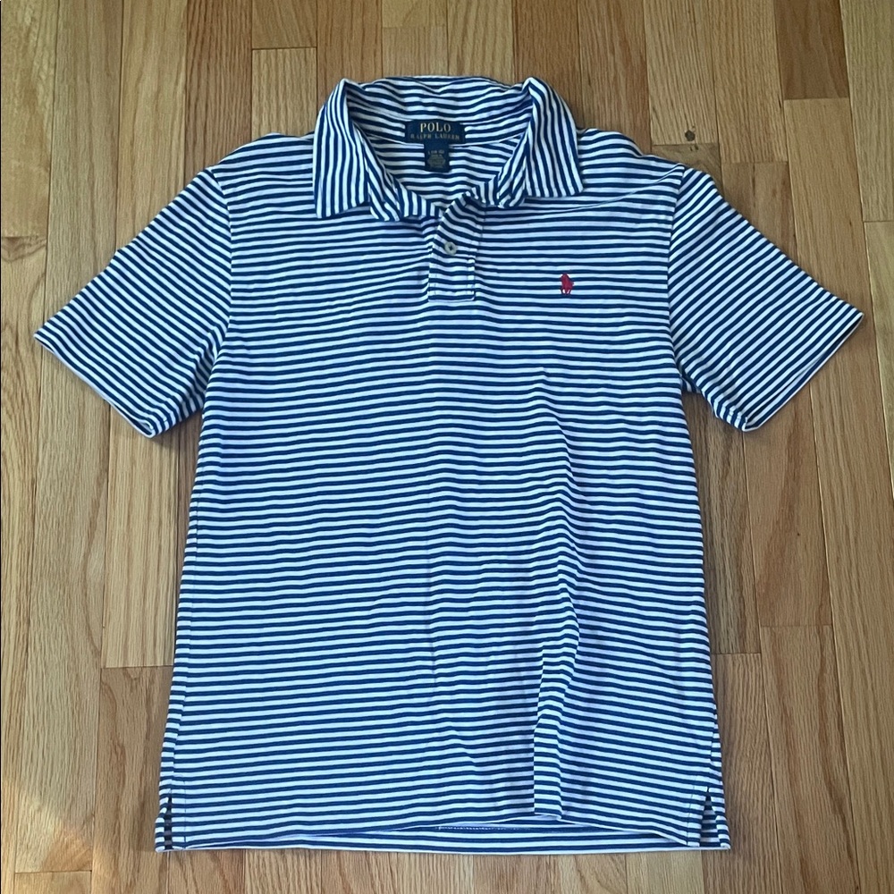 Polo Ralph Lauren Polo Shirt Boys Large Blue White Striped Preppy Golf Cotton